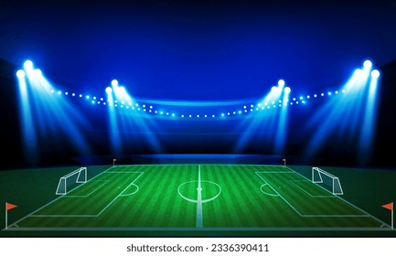 Football arena field with bright stadium lights vector design.