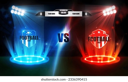 Football arena field with bright stadium lights vector design Vector illumination