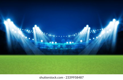 Football arena field with bright stadium lights vector design Vector illumination