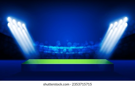 Football arena field with bright stadium lighting Stage vector design Vector illumination