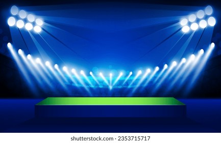 Football arena field with bright stadium lighting Stage vector design Vector illumination