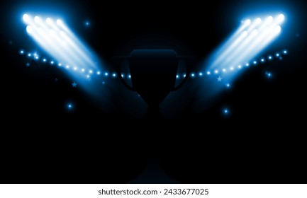 Football arena field with bright stadium lights Shiny Trophy of Achievement Celebrating the Winning Champion's Golden Success in a Competitive Sport Contest vector design 