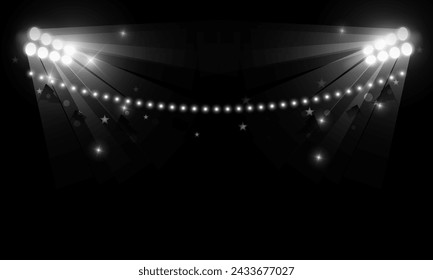 Football arena field with bright stadium lights vector design Vector illumination