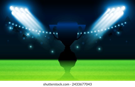 Football arena field with bright stadium lights Shiny Trophy of Achievement Celebrating the Winning Champion's Golden Success in a Competitive Sport Contest vector design 