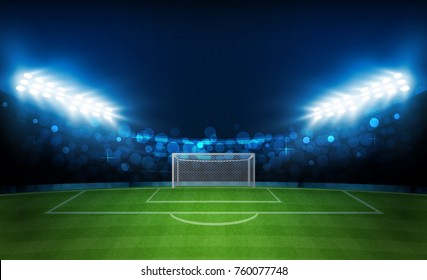 Football arena field with bright stadium lights vector design. Vector illumination