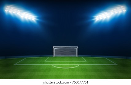 Football arena field with bright stadium lights vector design. Vector illumination