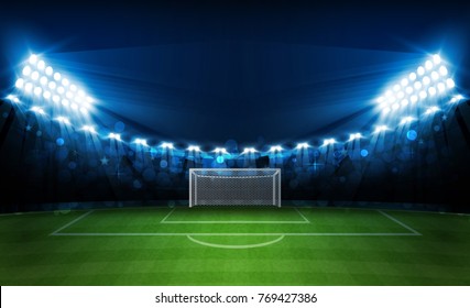 Football arena field with bright stadium lights vector design. Vector illumination