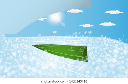 Football arena field with lights sun daytime vector design. Vector illustration