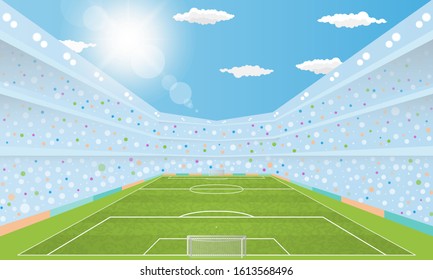 Football arena field with lights sun daytime vector design.