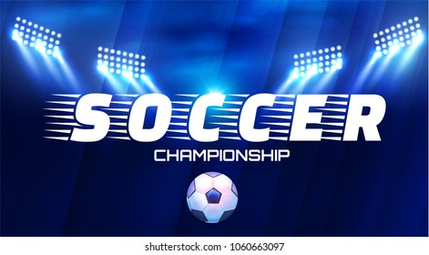 Football Arena with Lights. Soccer Stadium Projectors and Spotlights with Ball. Vector illustration