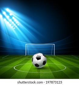 Football arena with a soccer ball. Vector