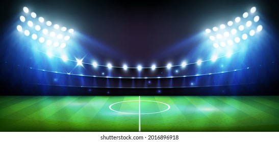 Football Arena stadium at night lights, Vector illustration.