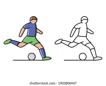 football. the athlete hits the ball. vector icons in flat style