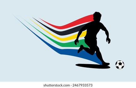 Football athlete isolated on blue background with a colored train behind the back. Summer Games 2024. Vector illustration.