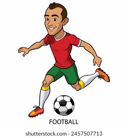 Football athlete isolated on white background in cartoon style. Summer Games 2024. Vector illustration.