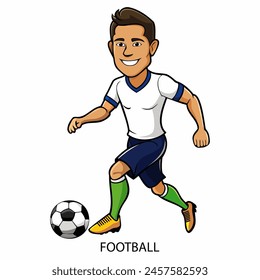 Football athlete isolated on white background in cartoon style. Summer Games 2024. Vector illustration