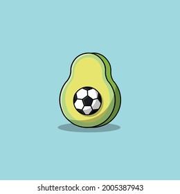 Football Avocado Cartoon Vector Icon Illustration. Sport Icon Concept Isolated Premium Vector. Flat Cartoon Style
