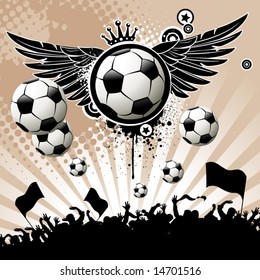 Football background  with the balls, wings and stars