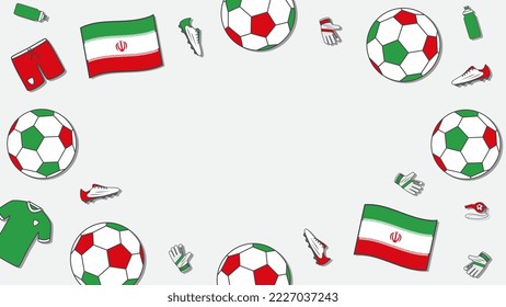 Football Background Design Template. Football Cartoon Vector Illustration. Tournament In Iran