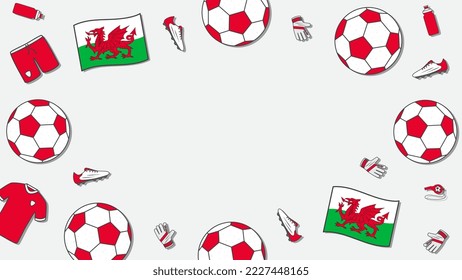 Football Background Design Template. Football Cartoon Vector Illustration. Tournament In Wales