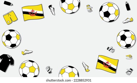 Football Background Design Template. Football Cartoon Vector Illustration. Tournament In Brunei Darussalam