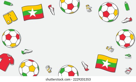 Football Background Design Template. Football Cartoon Vector Illustration. Tournament In Myanmar