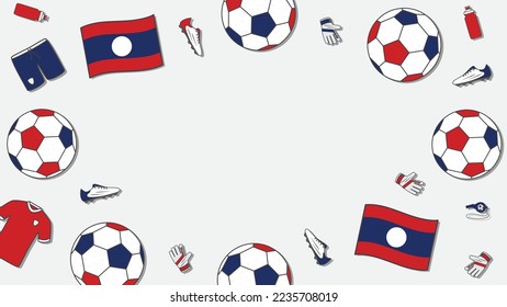 Football Background Design Template. Football Cartoon Vector Illustration. Tournament In Laos