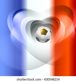 Football background with france flag colors. Vector illustration. Soccer 2016 championship card. Blue, red, white color background.