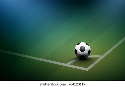 Football background with soccer ball, green field, spotlights, and add your text.