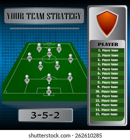 Football background, team info charts and manager. Vector illustration.