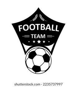 Football badge black. Graphic element for website, poster or banner. Logotype for soccer team and competitions. Sticker for social networks and instant messengers. Cartoon flat vector illustration