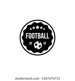 Football badge in a circle and shield with ball and stars. The concept of sport and competition, club and teams, isolated flat logo vector illustration.