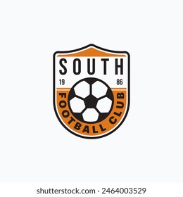 football badge emblem design with shield and ball element. Classic football soccer logo design.