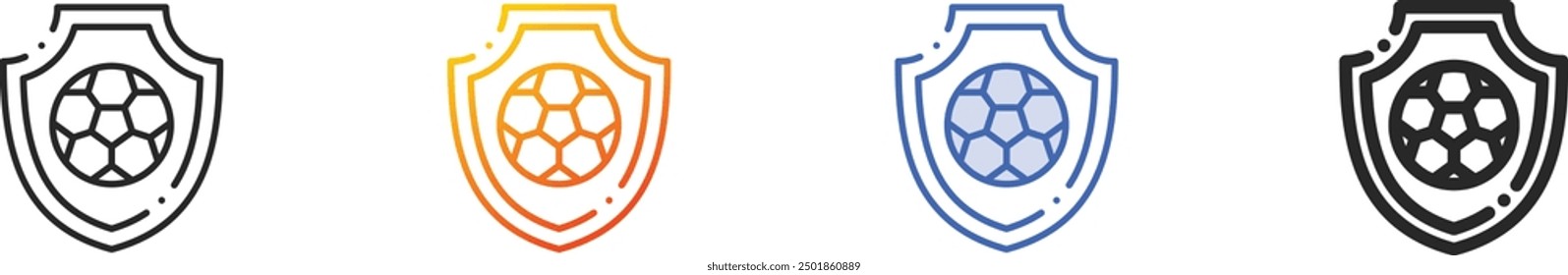 icono de la insignia de fútbol. Diseño lineal delgado, degradado, trazo azul y estilo audaz aislado sobre fondo blanco