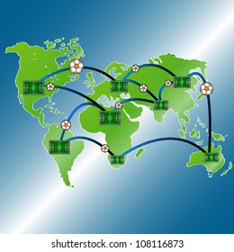 Football badges on the world map in original style
