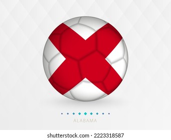 Football ball with Alabama flag pattern, soccer ball with flag of Alabama national team. Vector sport icon.