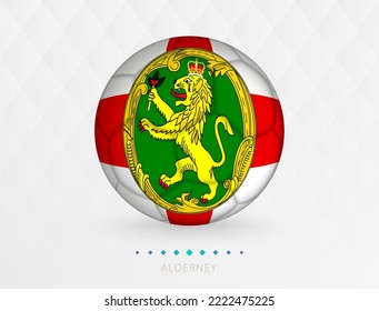 Fútbol con patrón de bandera de Alderney, fútbol con bandera de la selección de Alderney. Icono de deporte vector.