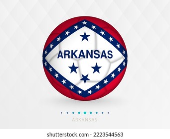 Football ball with Arkansas flag pattern, soccer ball with flag of Arkansas national team. Vector sport icon.
