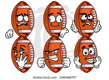 football Ball cartoon character Mascot with various face expression. Vector Illustration Isolated On White Background