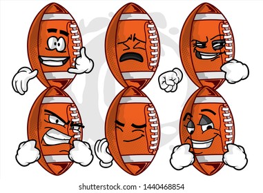 football Ball cartoon character Mascot with various face expression. Vector Illustration Isolated On White Background