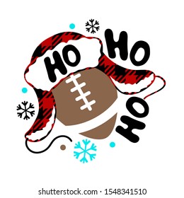 Football ball clip art. Ho ho ho saying. Winter decor. Cheerleading vector design. Christmas party. Sport stock image. Isolated on transparent background.
