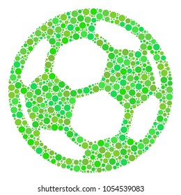 Football Ball collage of dots in variable sizes and green shades. Vector filled circles are grouped into football ball composition. Eco design concept.