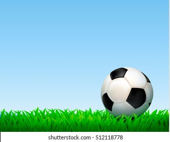 Football ball composition with soccer ball lying on the grass on the football field vector illustration