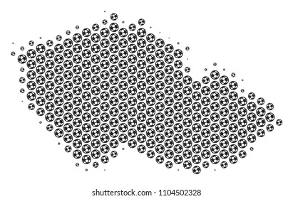 Football ball Czech map. Vector territorial plan in gray color. Abstract Czech map collage is made from soccer spheres. Mosaic pattern is based on hex-tile array.