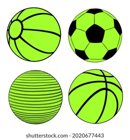 Football ball. Fit ball. Medicine ball. Basketball ball. Sport. Gym. Equipment. Fitness routine. Active lifestyle. Hand drawn illustration. Colorful icon isolated on white background. Vector EPS10