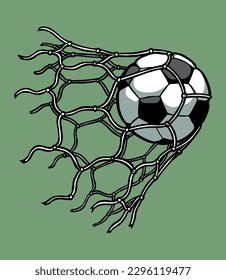 Football ball in the gate net isolated soccer vector illustration.