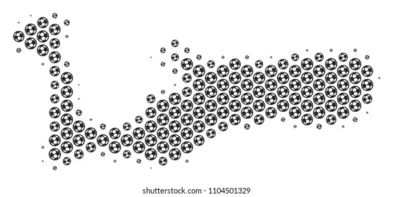 Football ball Grand Cayman Island map. Vector territory scheme in grey color. Abstract Grand Cayman Island map mosaic is created with soccer balls. Mosaic pattern is based on hex-tile array.