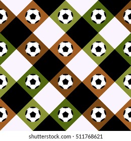 Football Ball Green Brown Chess Board Diamond Background Vector Illustration