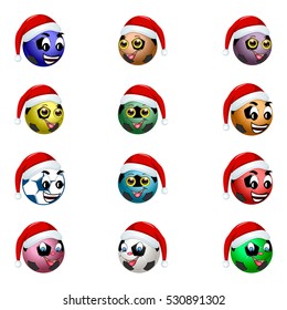 Football ball in the hat of Santa Claus