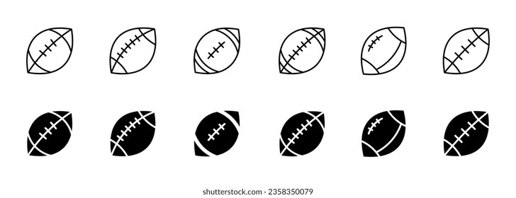 Icono de fútbol. Colección de iconos vectoriales de fútbol americano.Iconos de pelota de rugby. EPS 10